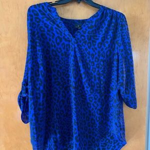 Blue Leopard Print High-Low Blouse